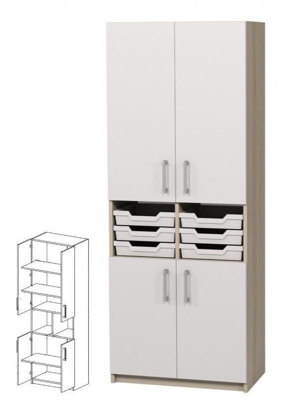 Шафа для предметних кабінетів, 702х405х2115 мм, напівзакрита, 4-х дверна, з 6-ма пластиковими лотками розміром 312х377х75 мм (ЛЕОНТЕК) (7706)